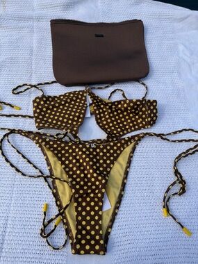 triangl swimwear Brown and Yellow Polka Dot String Bikini